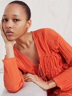 H&M Crinkled Chiffon Maxi Dress — Tangerine